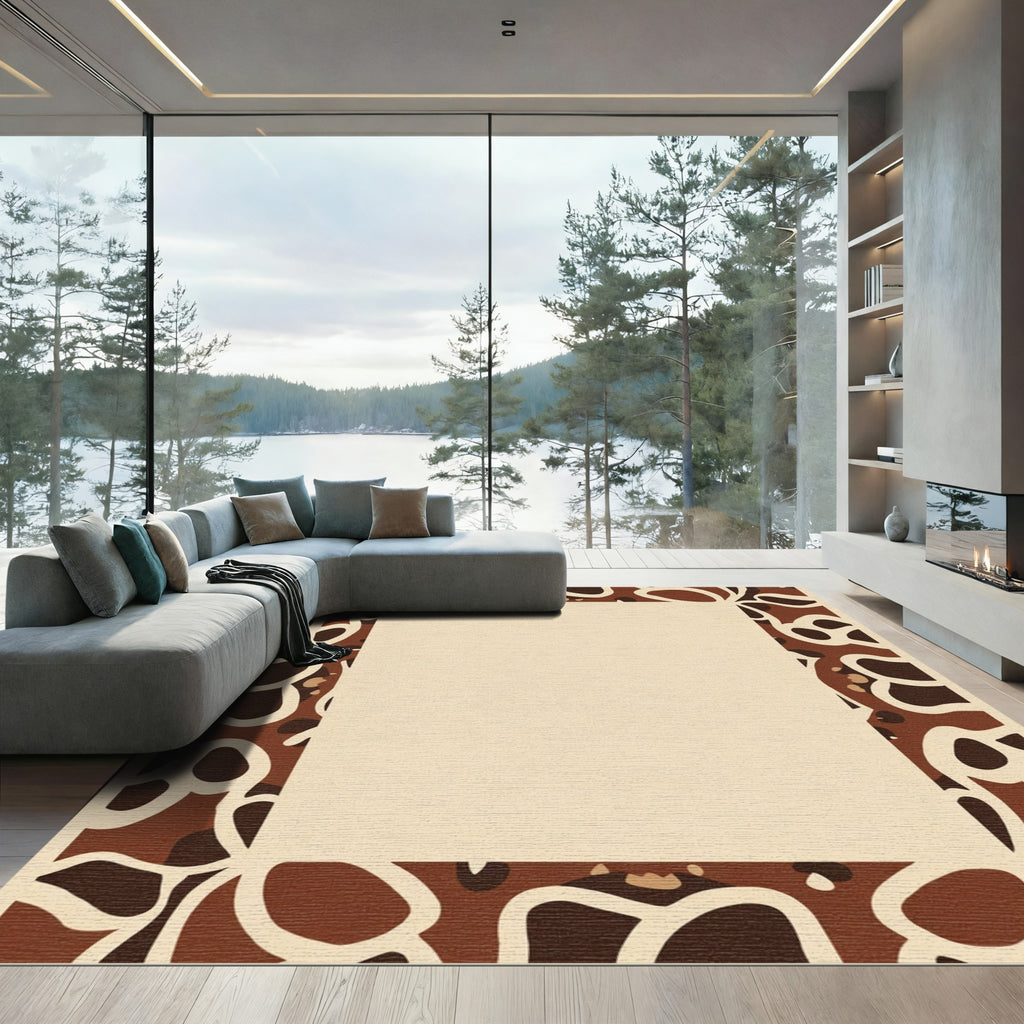 Earthy Brown Animal Print Border Rug