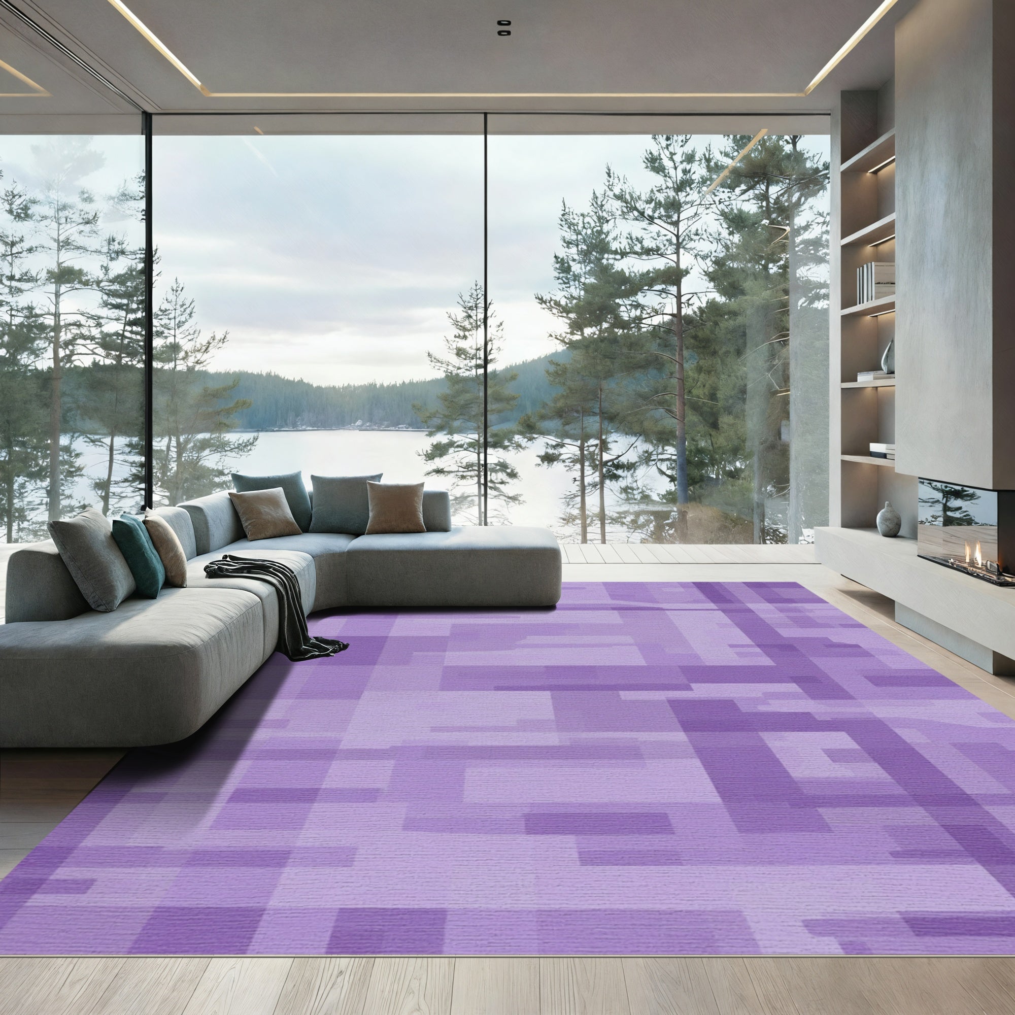 Lavender Hues Geometric Rectangular Overlay Rug