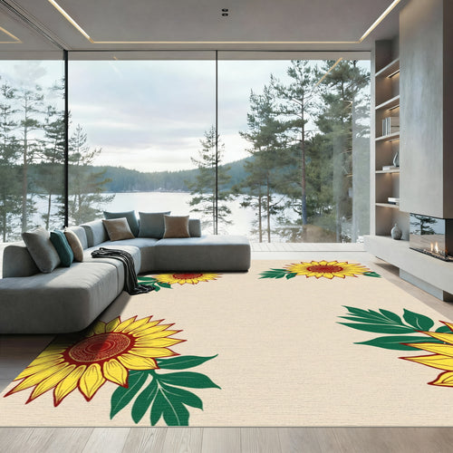 Bright Yellow Sunflower Border Rug