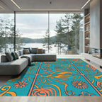 Retro Teal Orange Floral Swirl Rug