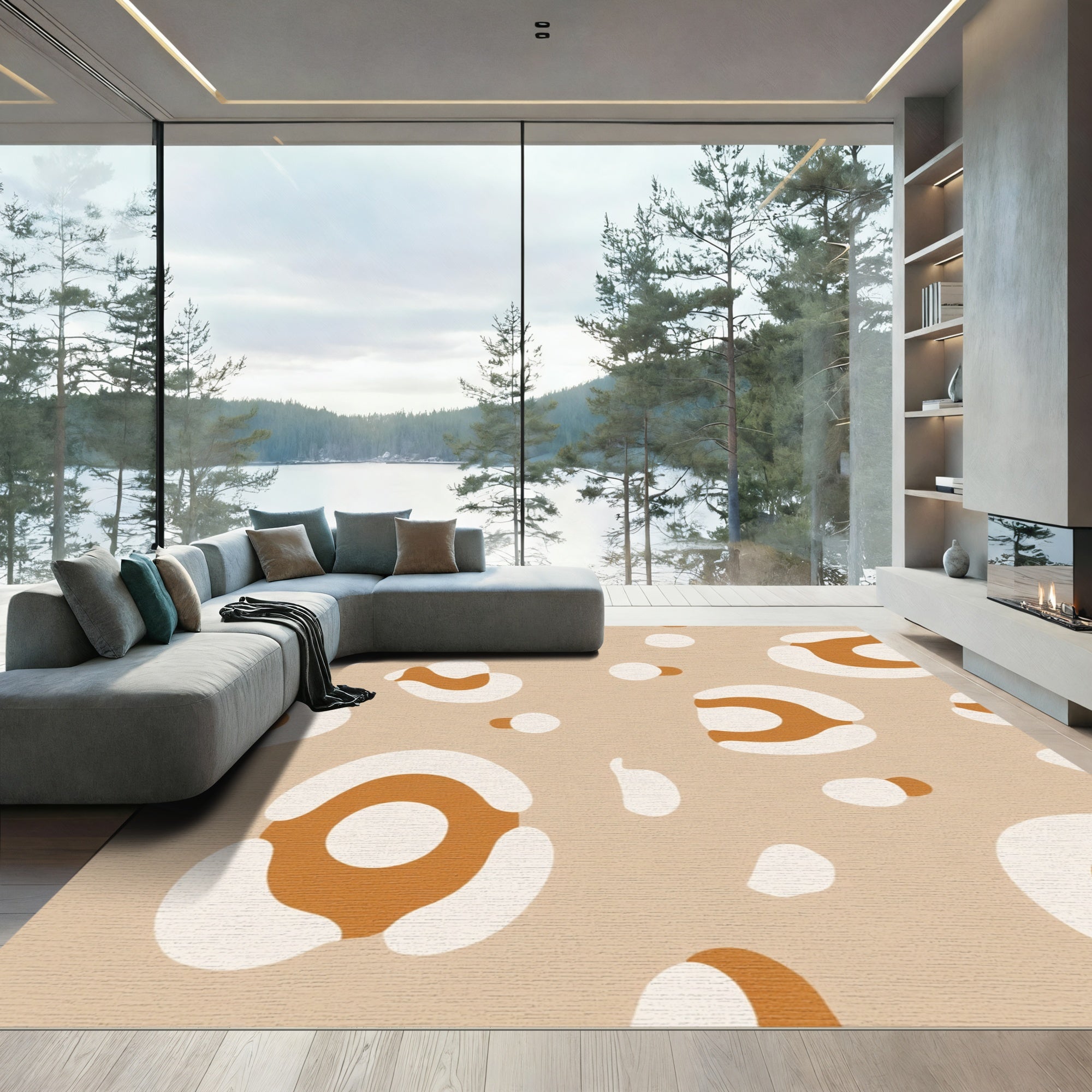 Neutral Taupe Abstract Spots Rug