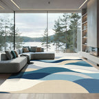 Abstract Tonal Blue Wave Flow Rug