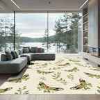 Green Orange Butterfly Foliage Whimsical Rug