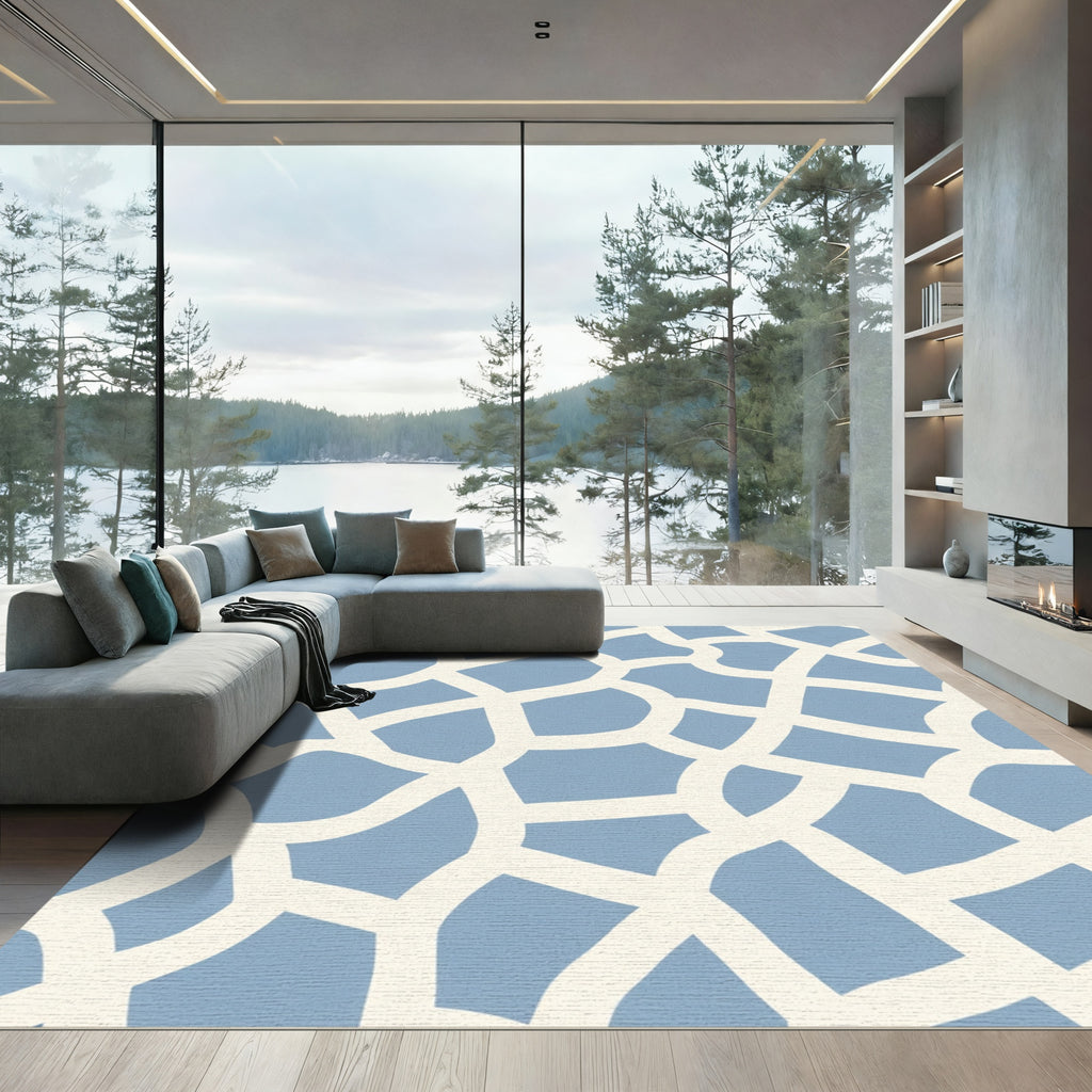 Soft Blue Abstract Organic Lattice Rug