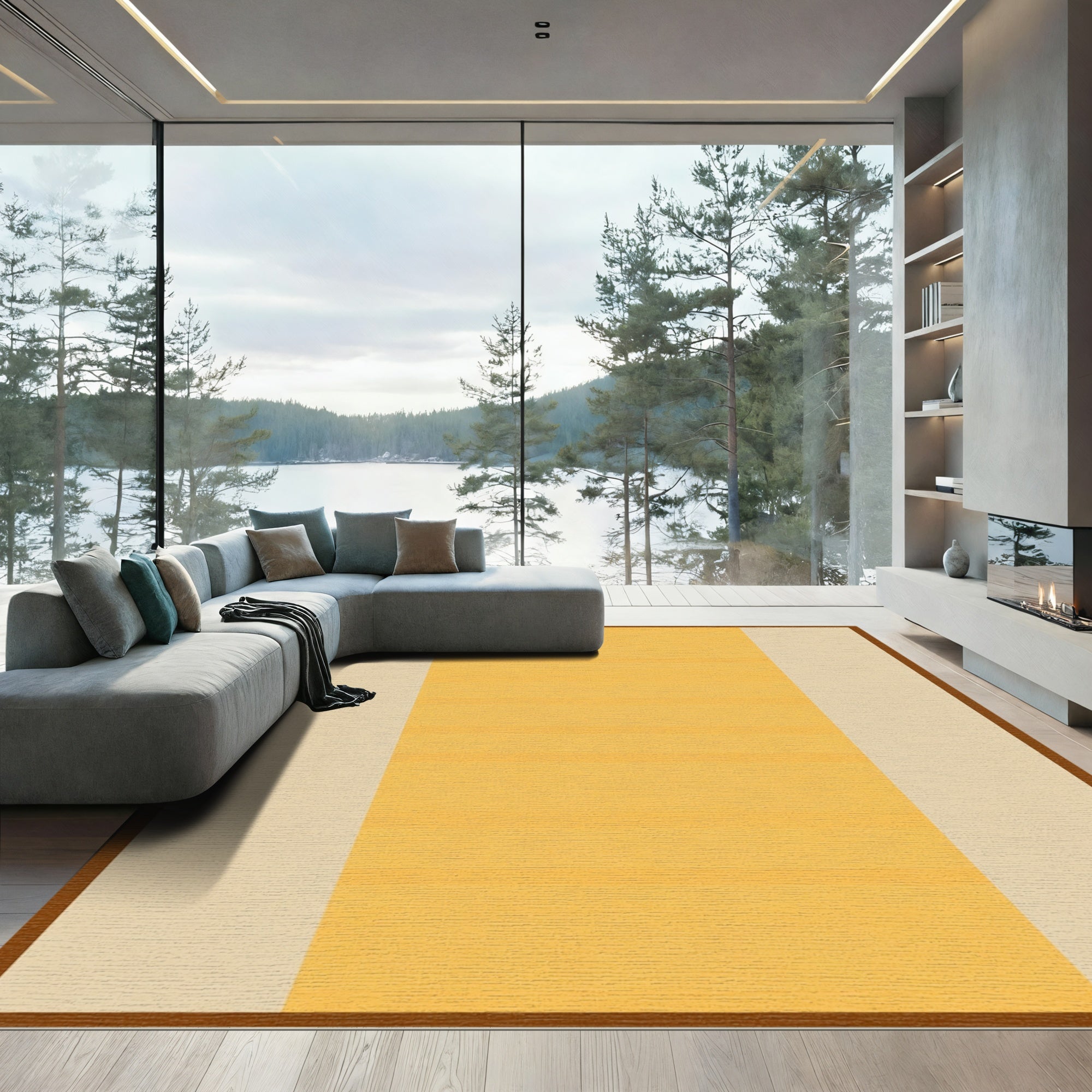 Golden Ochre Cream Color Block Rug
