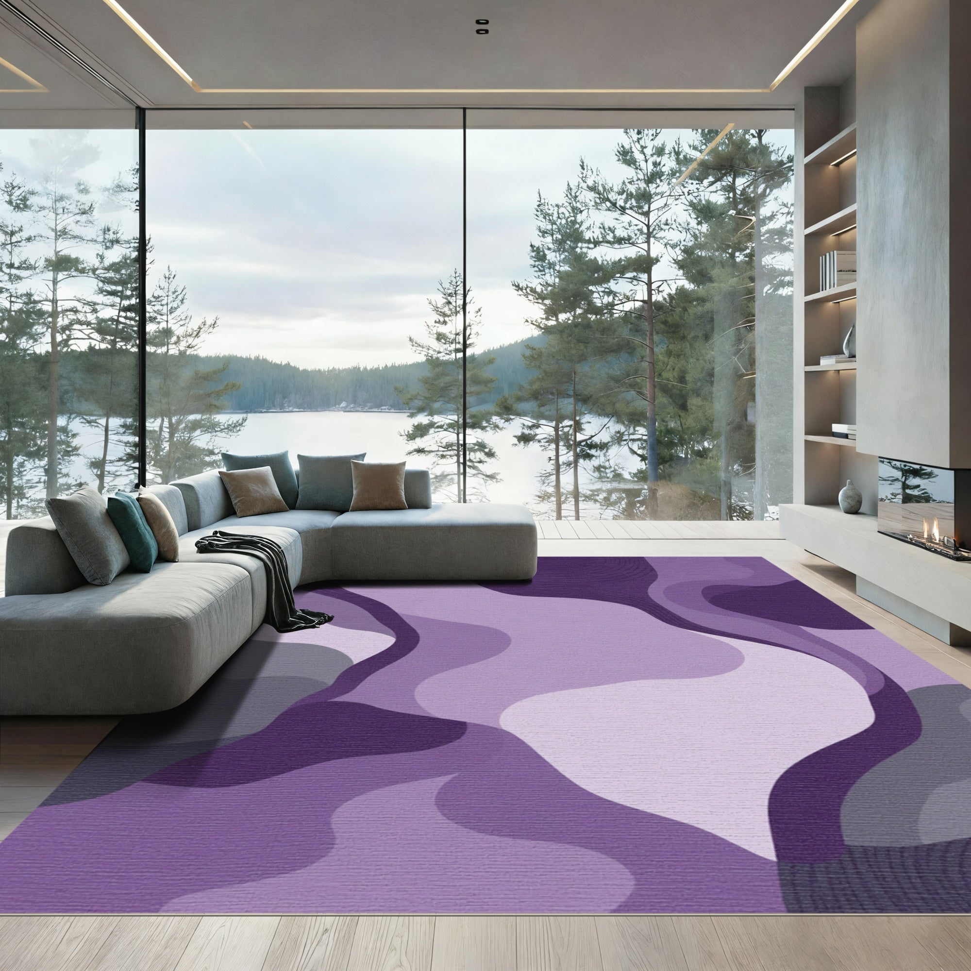 Amethyst Abstract Organic Waves Rug