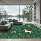 Mystical Green Unicorn Floral Meadow Rug