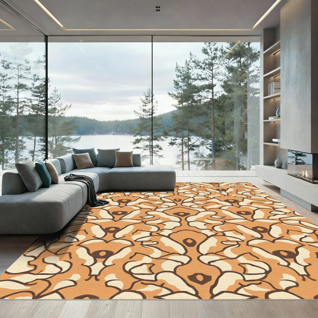 Brown Cream Organic Abstract Medallion Rug