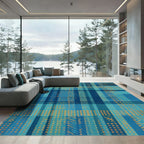 Abstract Blue Orange Plaid Rectangle Overlay Rug