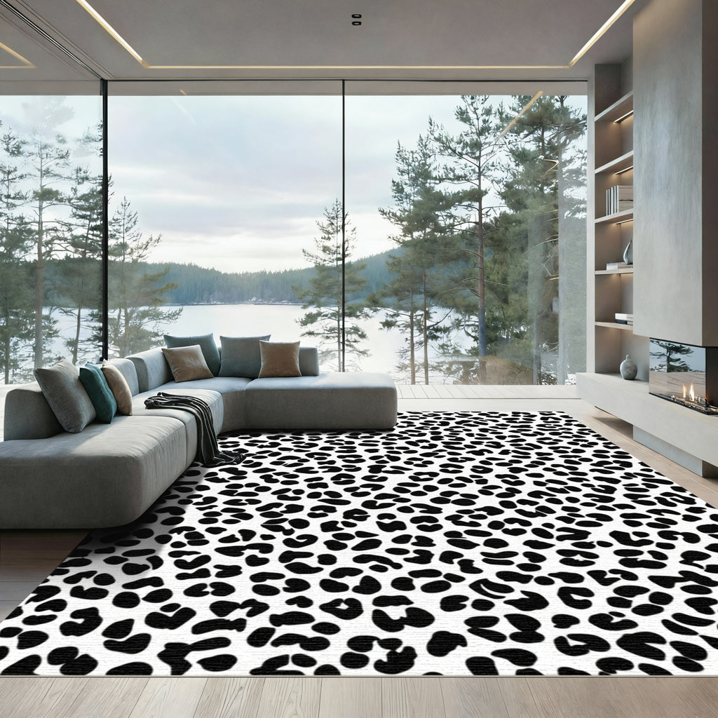 Classic Black White Leopard Spots Rug