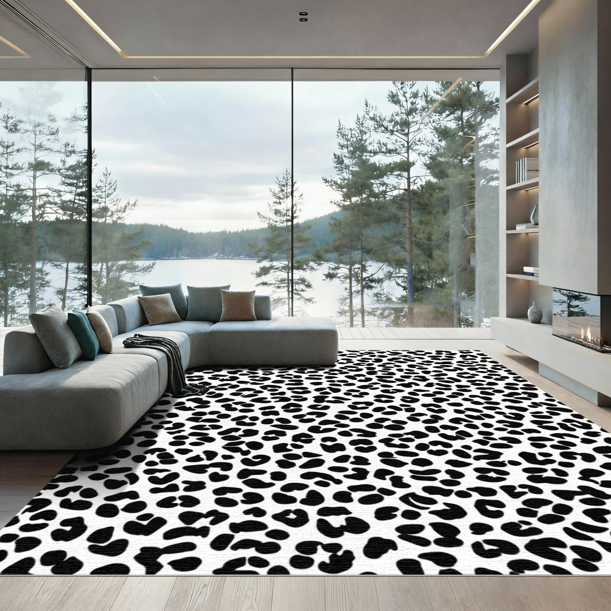 Classic Black White Leopard Spots Rug