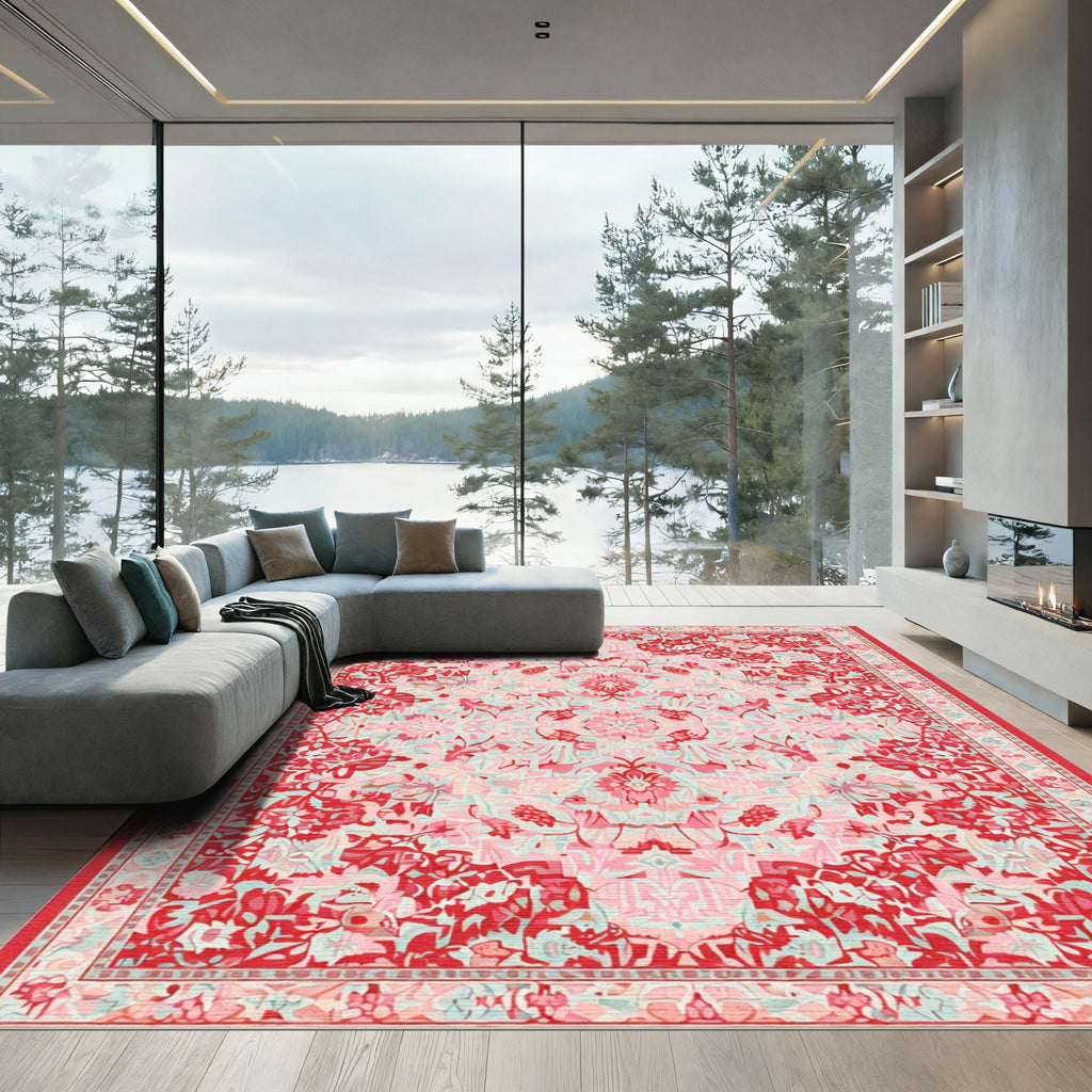 Crimson Blush Floral Medallion Rug