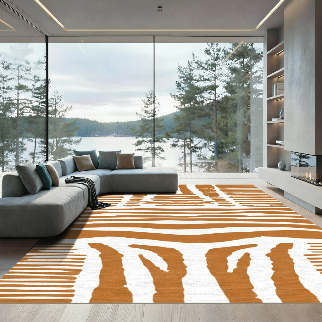 Tribal Zebra Stripe Brown Rug