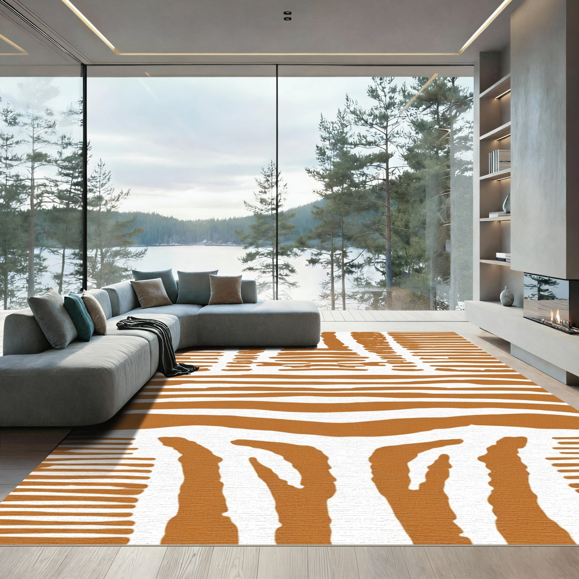 Tribal Zebra Stripe Brown Rug