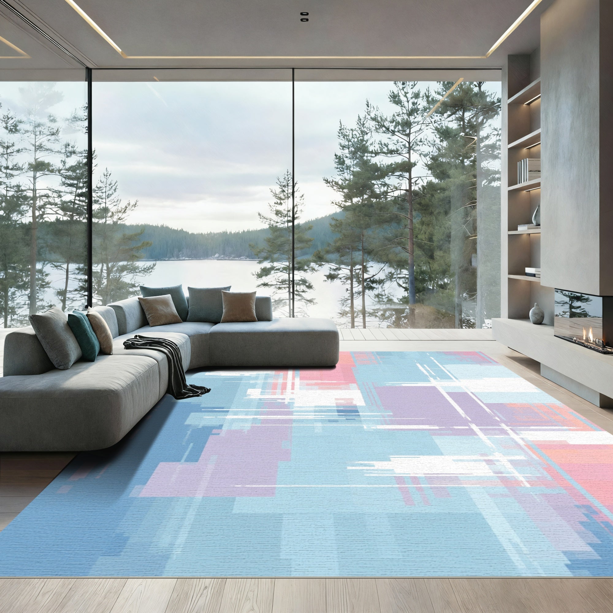 Soft Hues Abstract Pixelated Overlay Rug