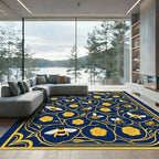 Naval Blue Yellow Bee Floral Meadow Rug