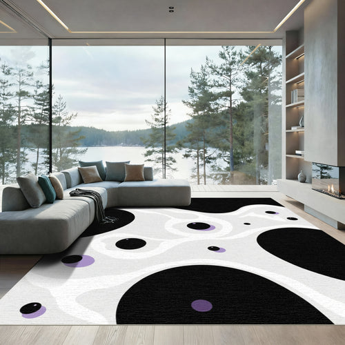 Black and Lavender Blob Abstract Rug
