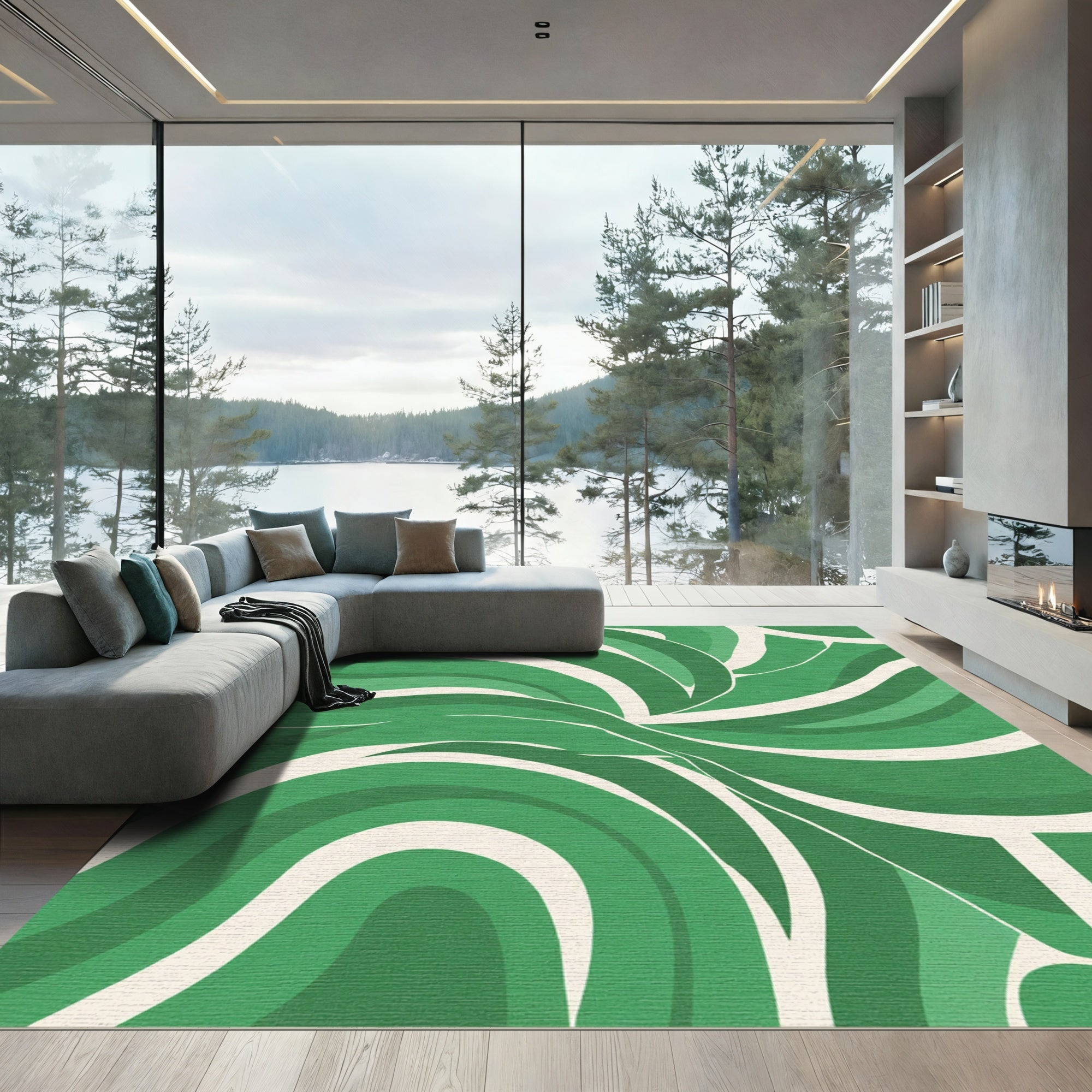 Emerald Green Abstract Swirl Rug