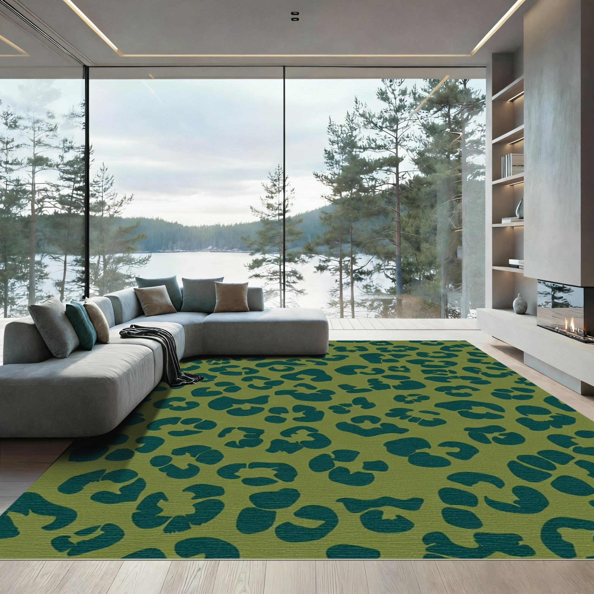 Olive Forest Green Leopard Spots Rug