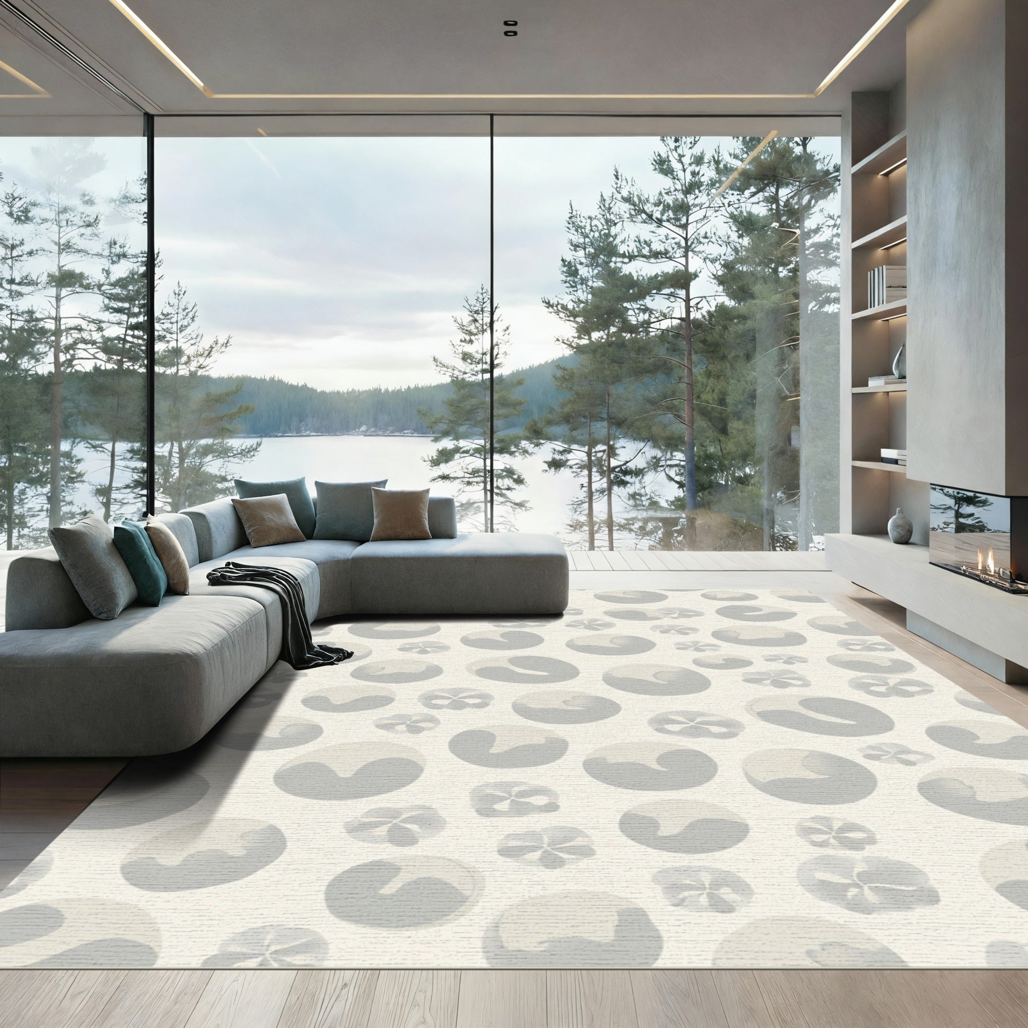 Soft Gray Bubble Cluster Arrangement Rug