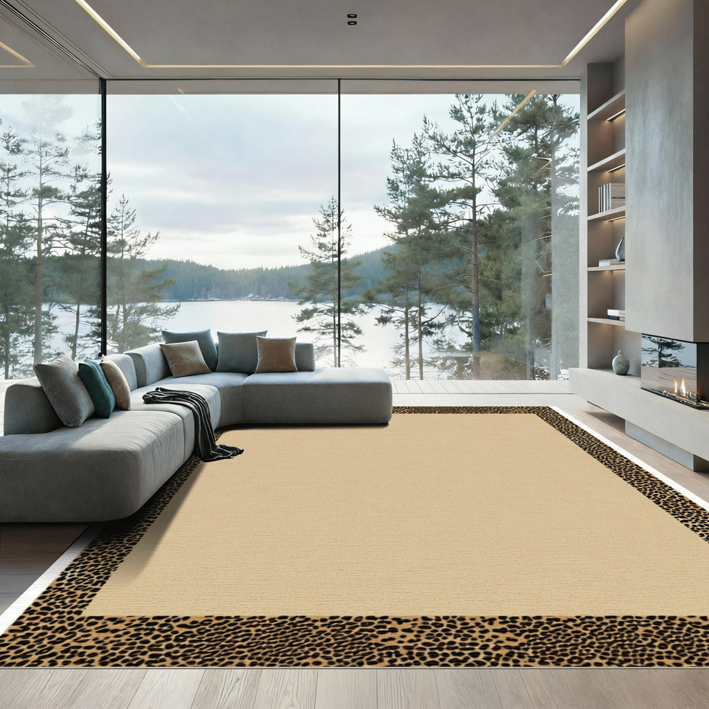 Tawny Tan Leopard Border Rug