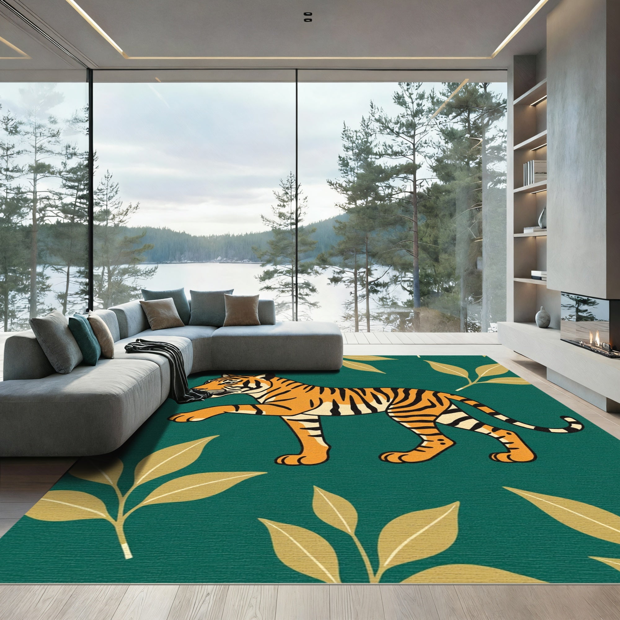 Emerald Tiger Forest Foliage Rug