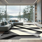 Modern Black White Geometric Ribbon Rug