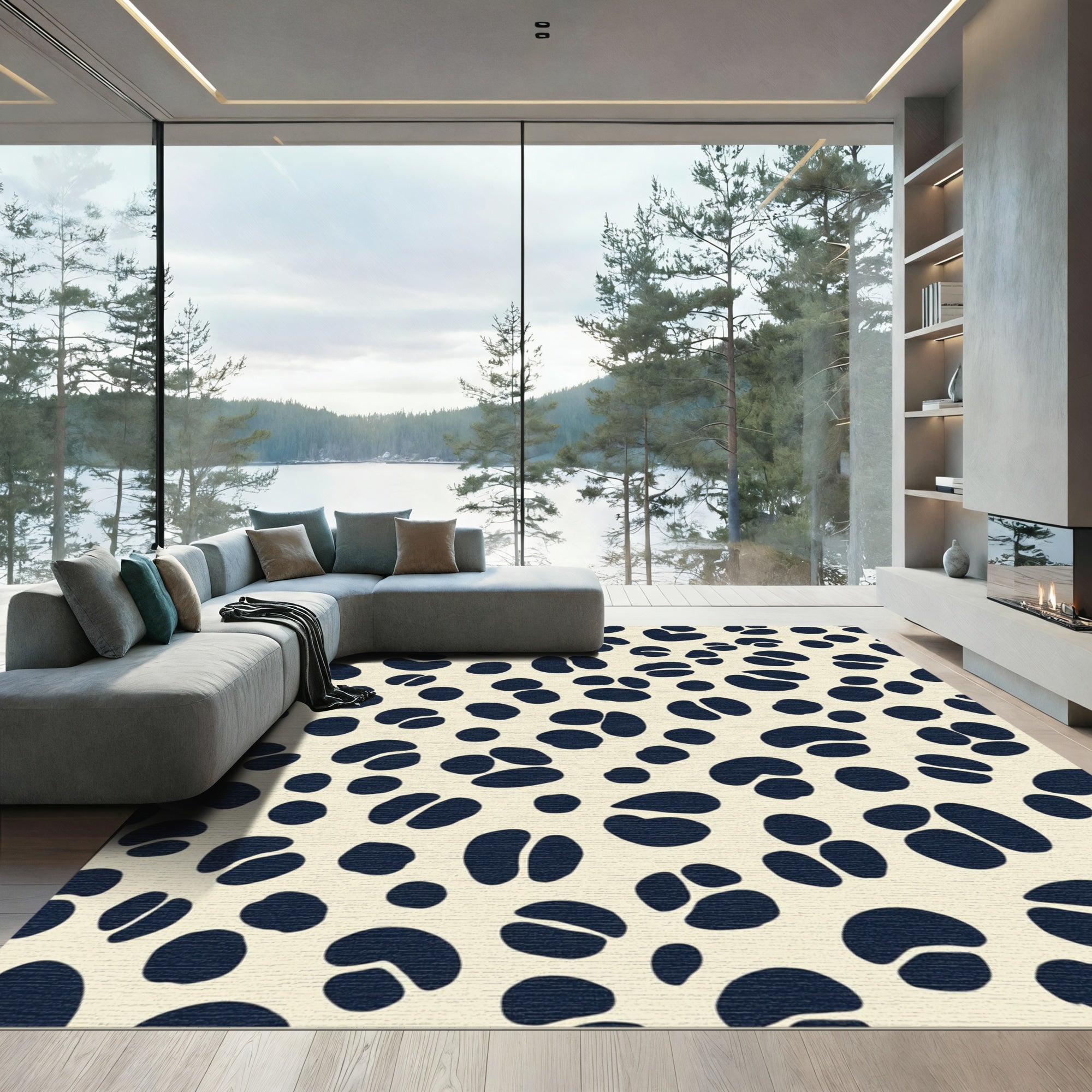 Navy Bean Shaped Spotty Rug