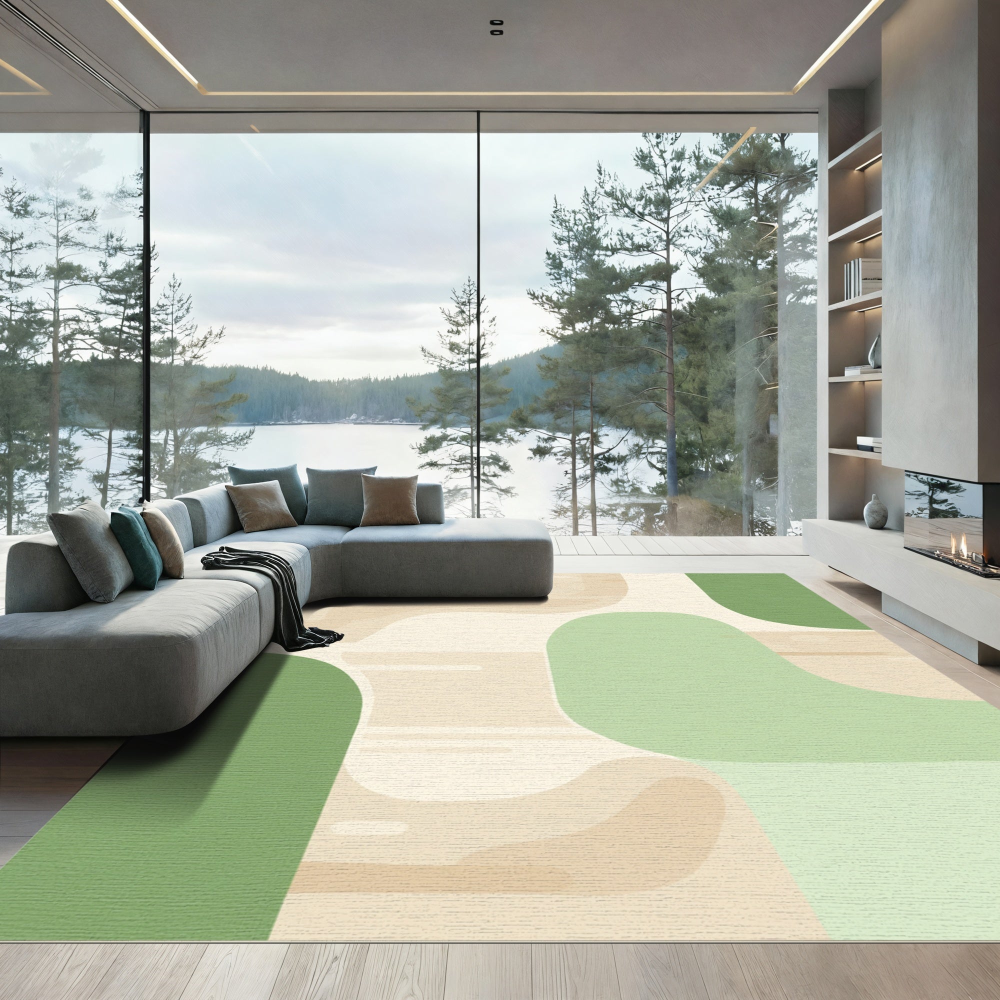 Soft Green Abstract Organic Shapes Rug