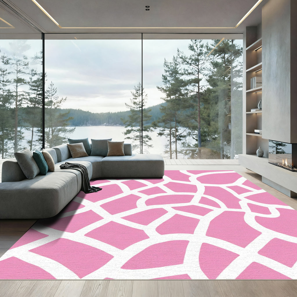 Pink White Organic Shape Network Rug