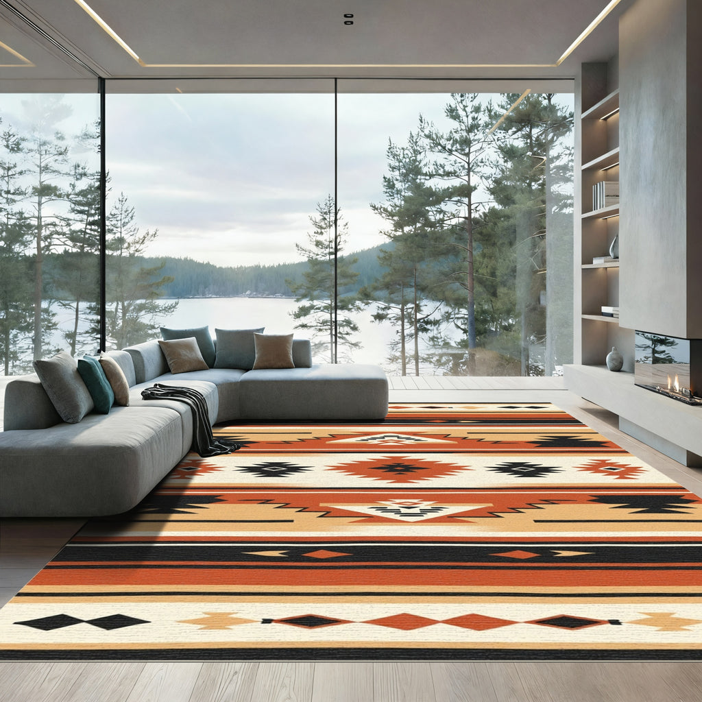 Geometric Tribal Diamond Stripes Rug
