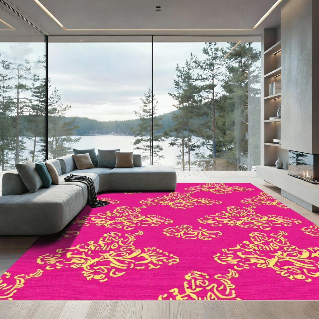 Vivid Yellow Butterfly Scroll Design Rug