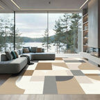 Neutral Mid Century Modern Geometric Squares Rug