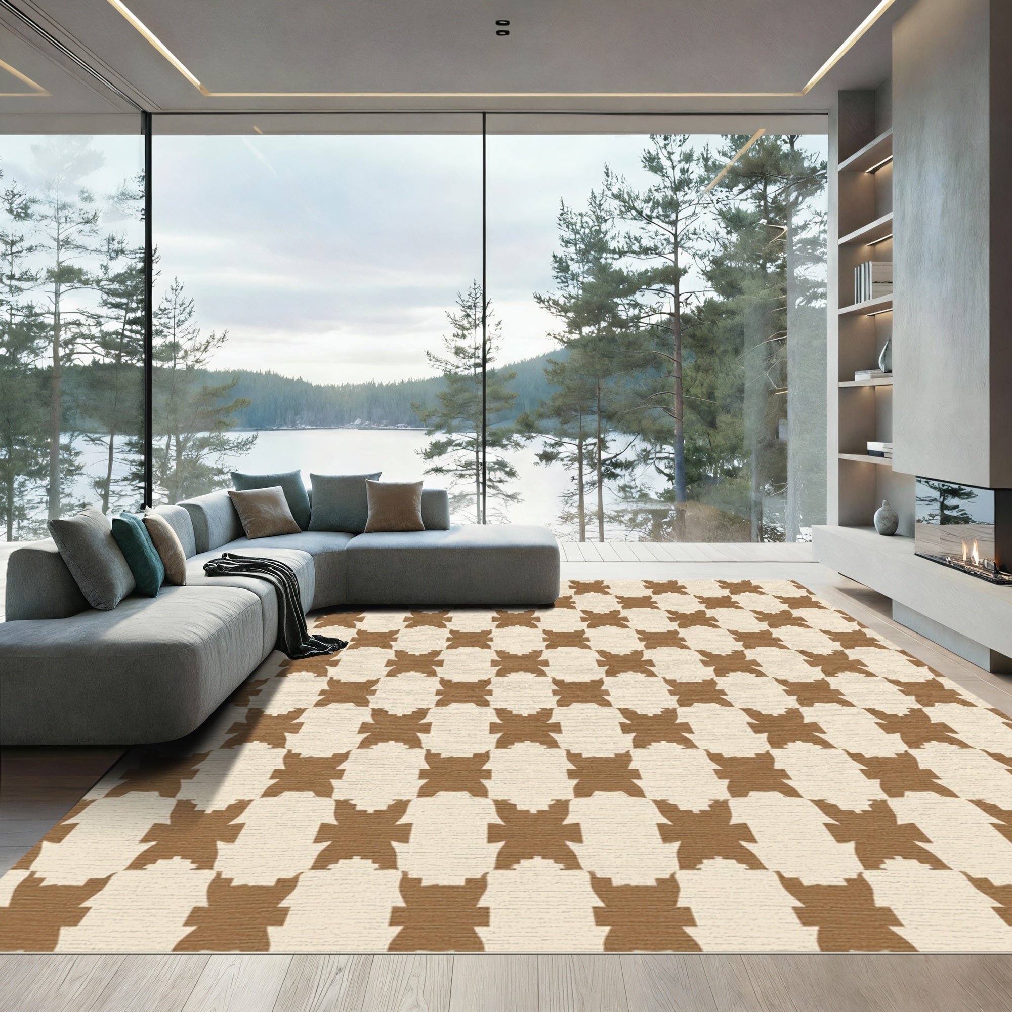 Neutral Tone Interlocking Square Rug