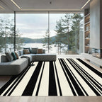 Classic Black Cream Vertical Stripes Rug