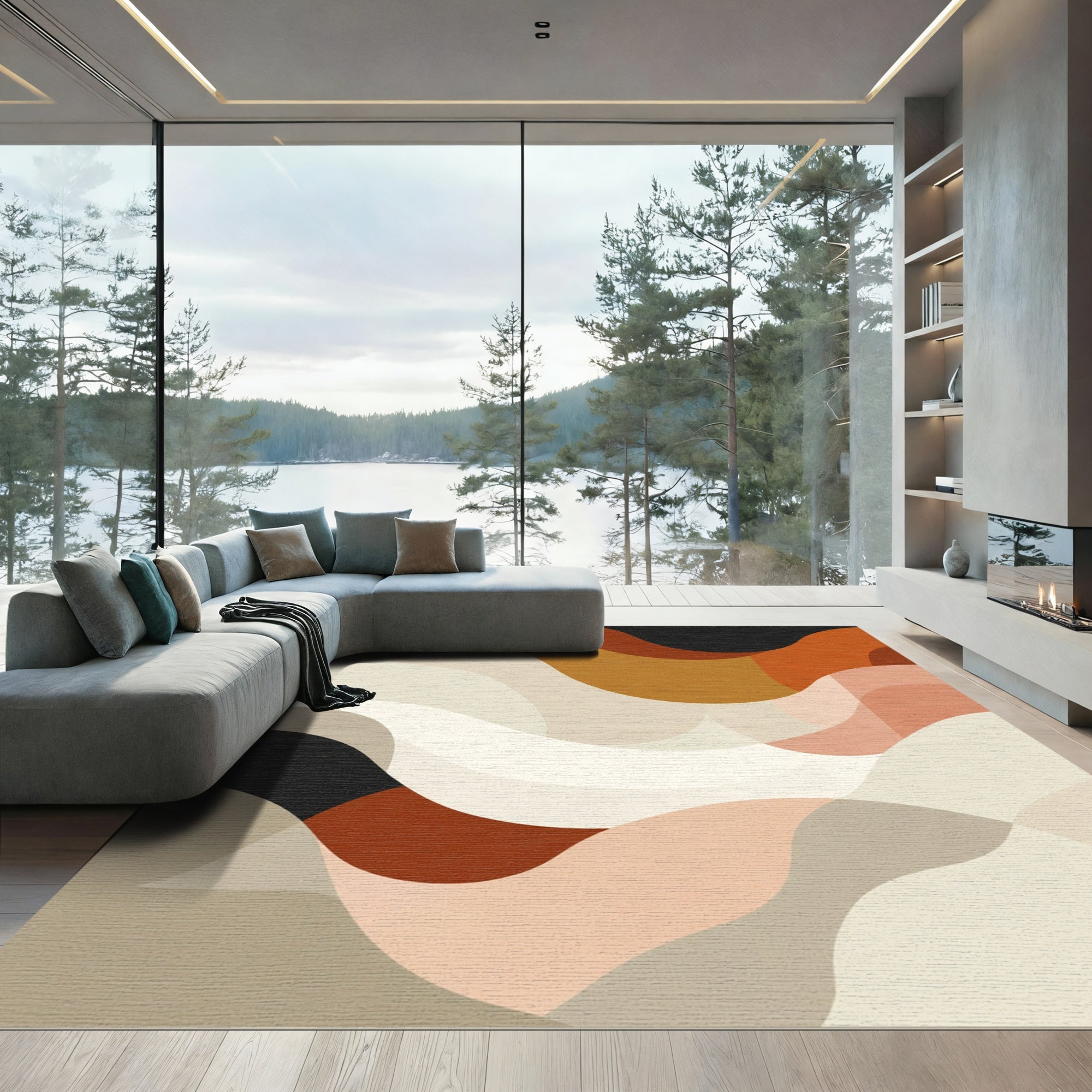 Terracotta Peach Abstract Wave Rug