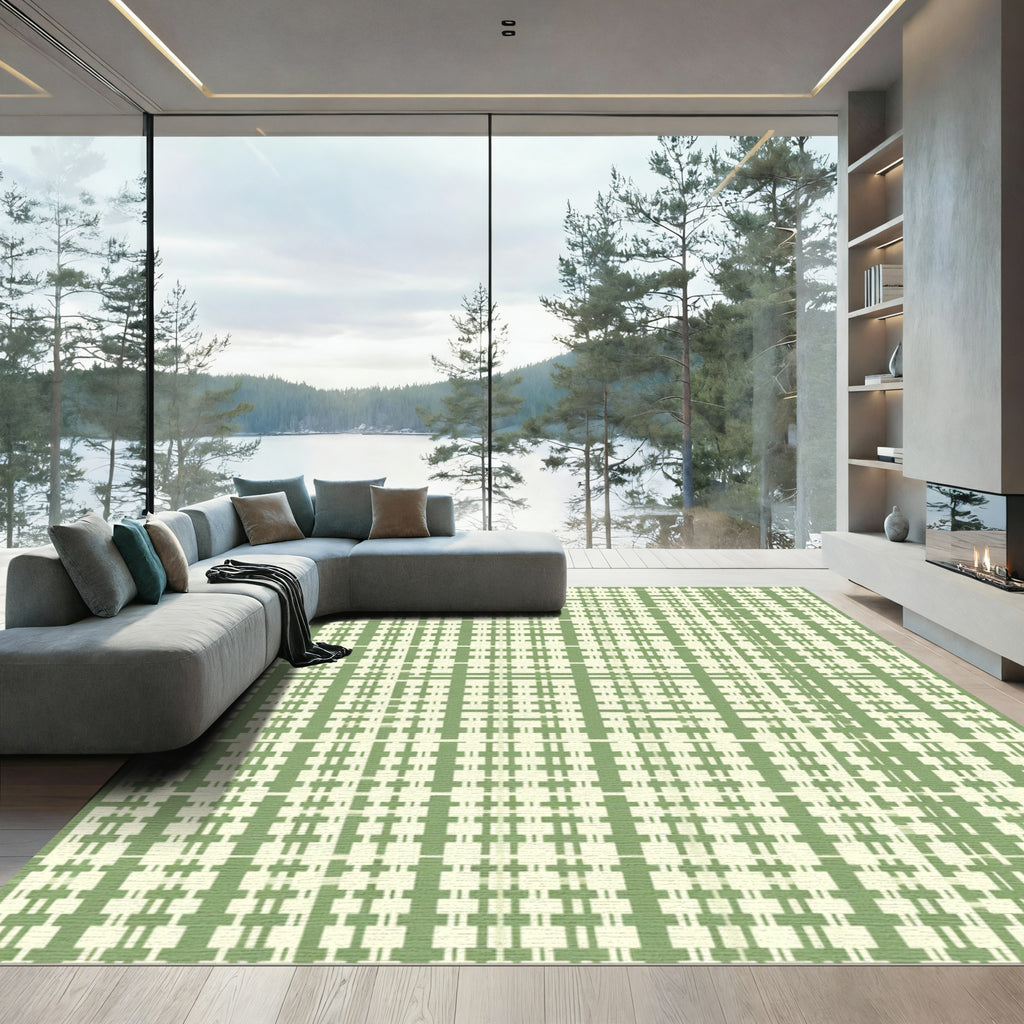 Green Ivory Checked Lattice Rug