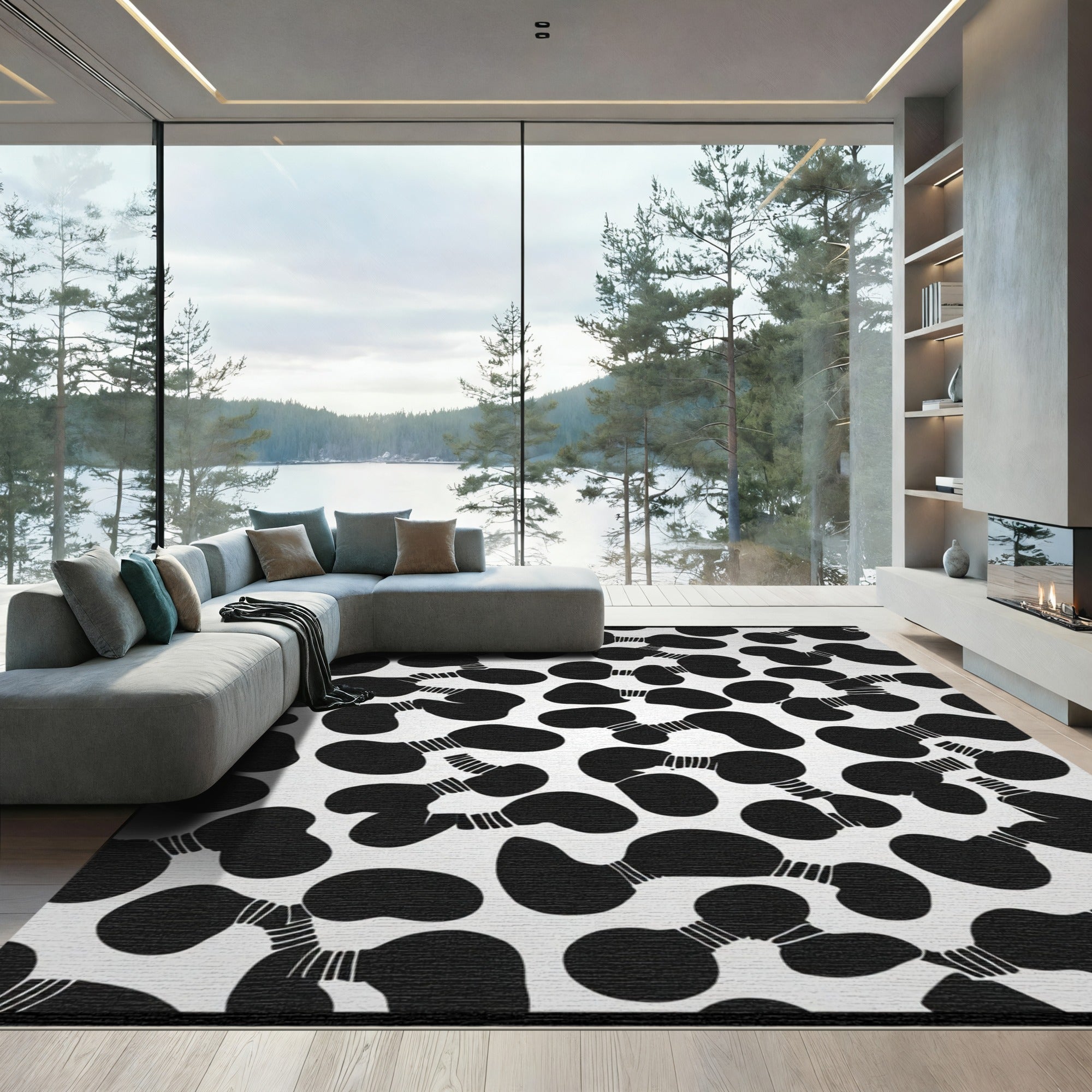 Black Cell Cluster Abstract Rug