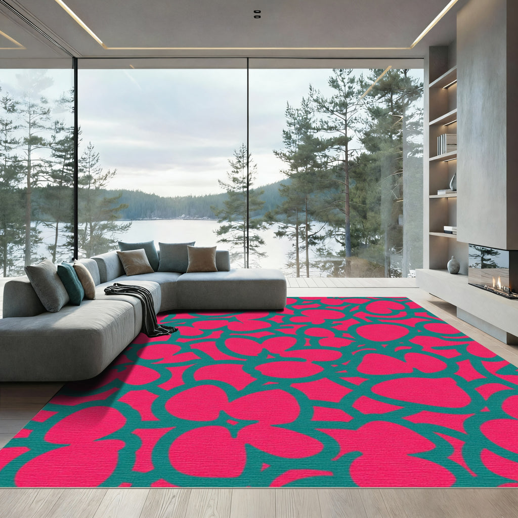 Vibrant Teal Pink Abstract Blossom Rug