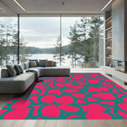 Vibrant Teal Pink Abstract Blossom Rug