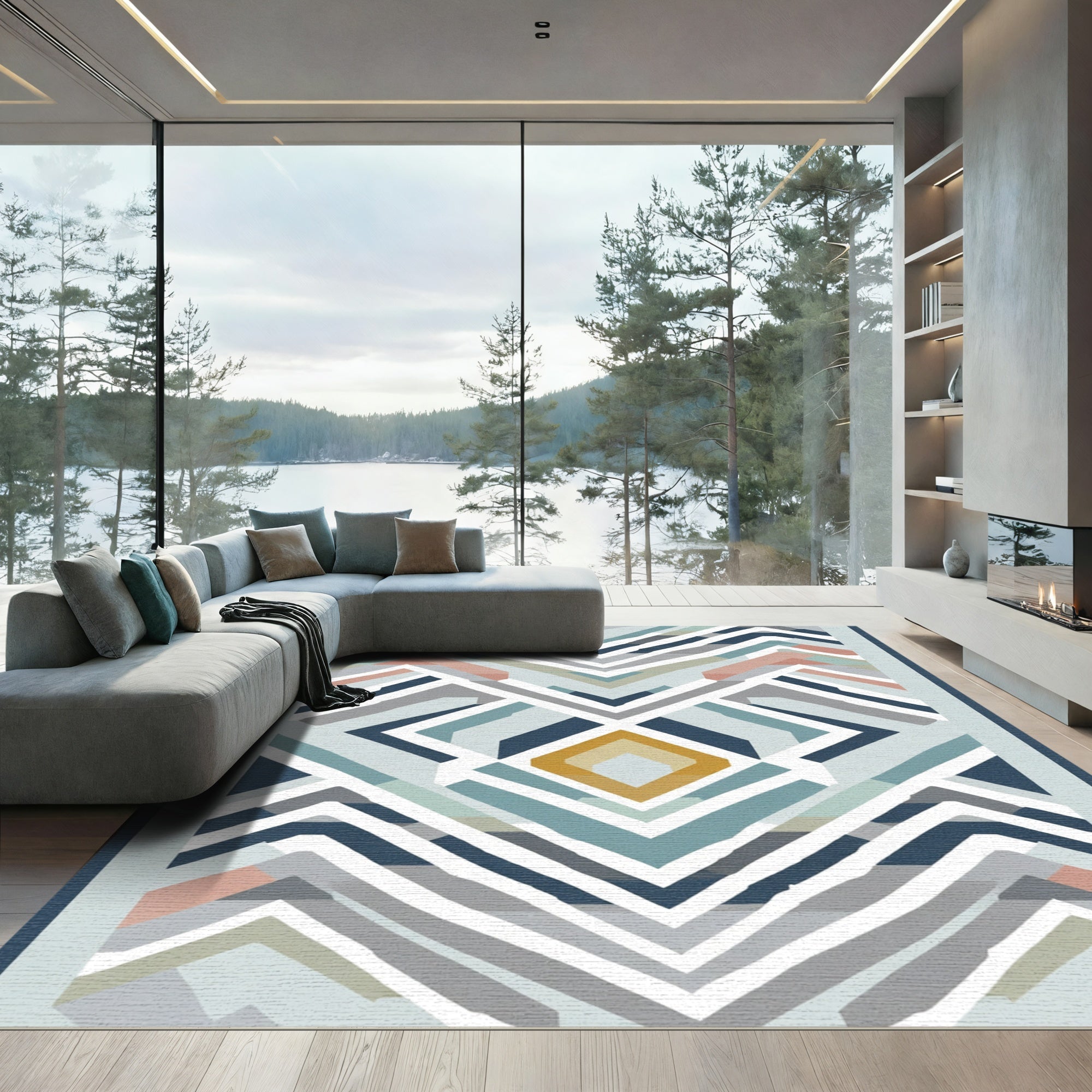 Geometric Diamond Chevron Inlay Rug