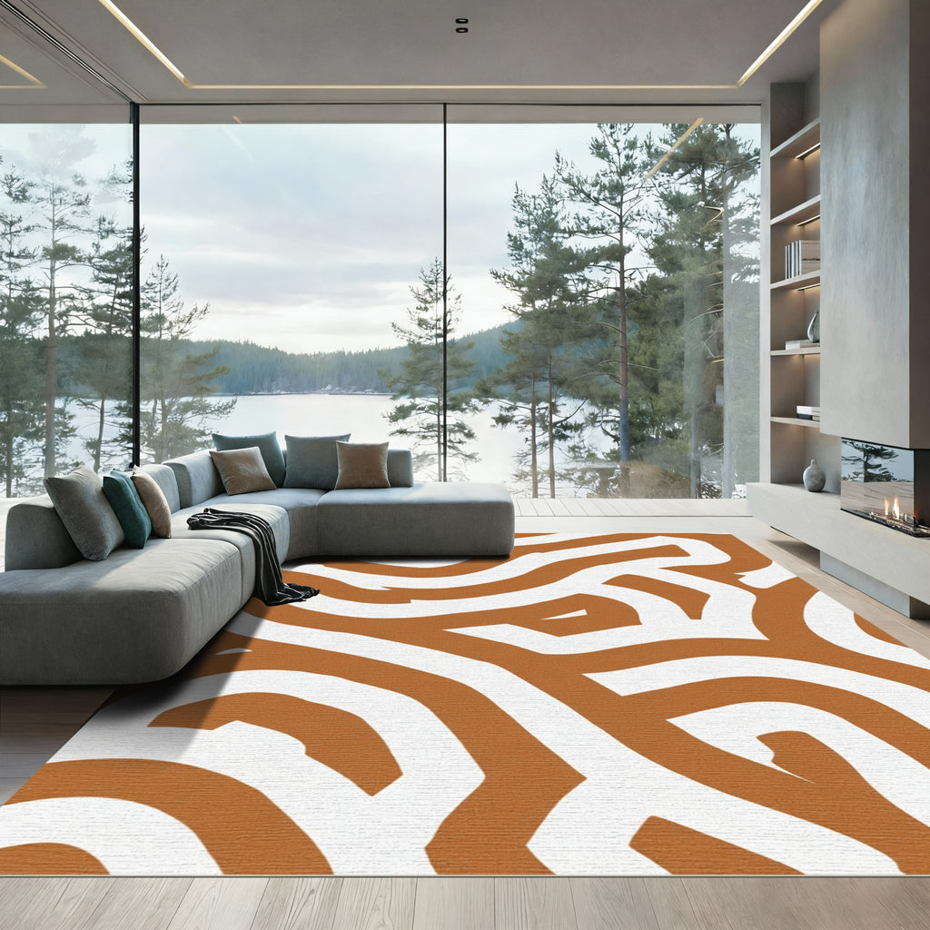 Rusty White Labyrinth Curves Rug
