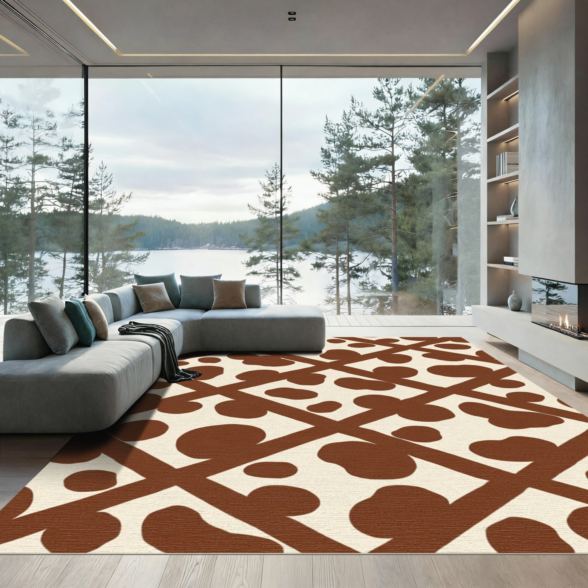 Brown Cream Lattice Spots Rug