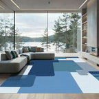 Deep Blue Teal Abstract Blocks Rug