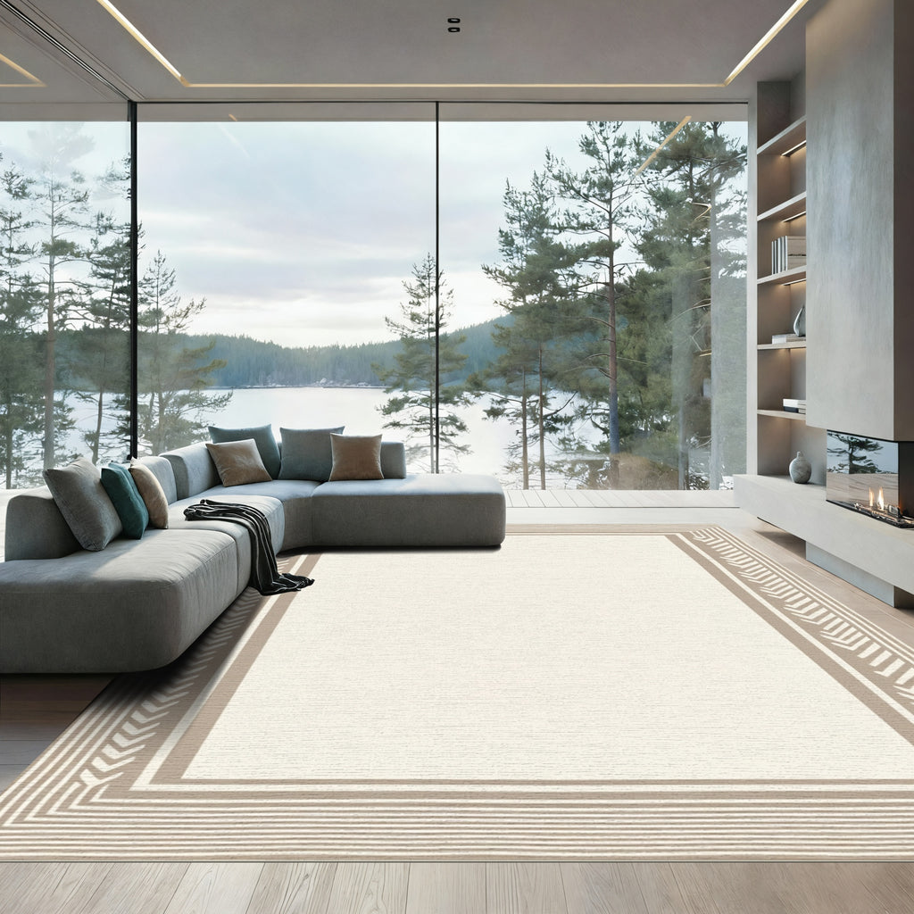 Taupe Contemporary Geometric Border Rug