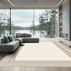 Taupe Contemporary Geometric Border Rug