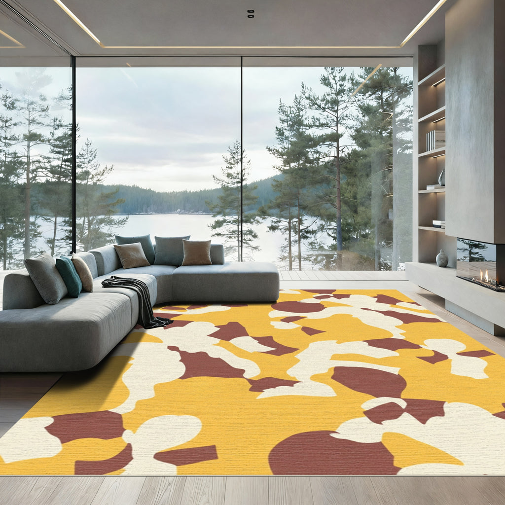 Golden Yellow Abstract Camouflage Shapes Rug