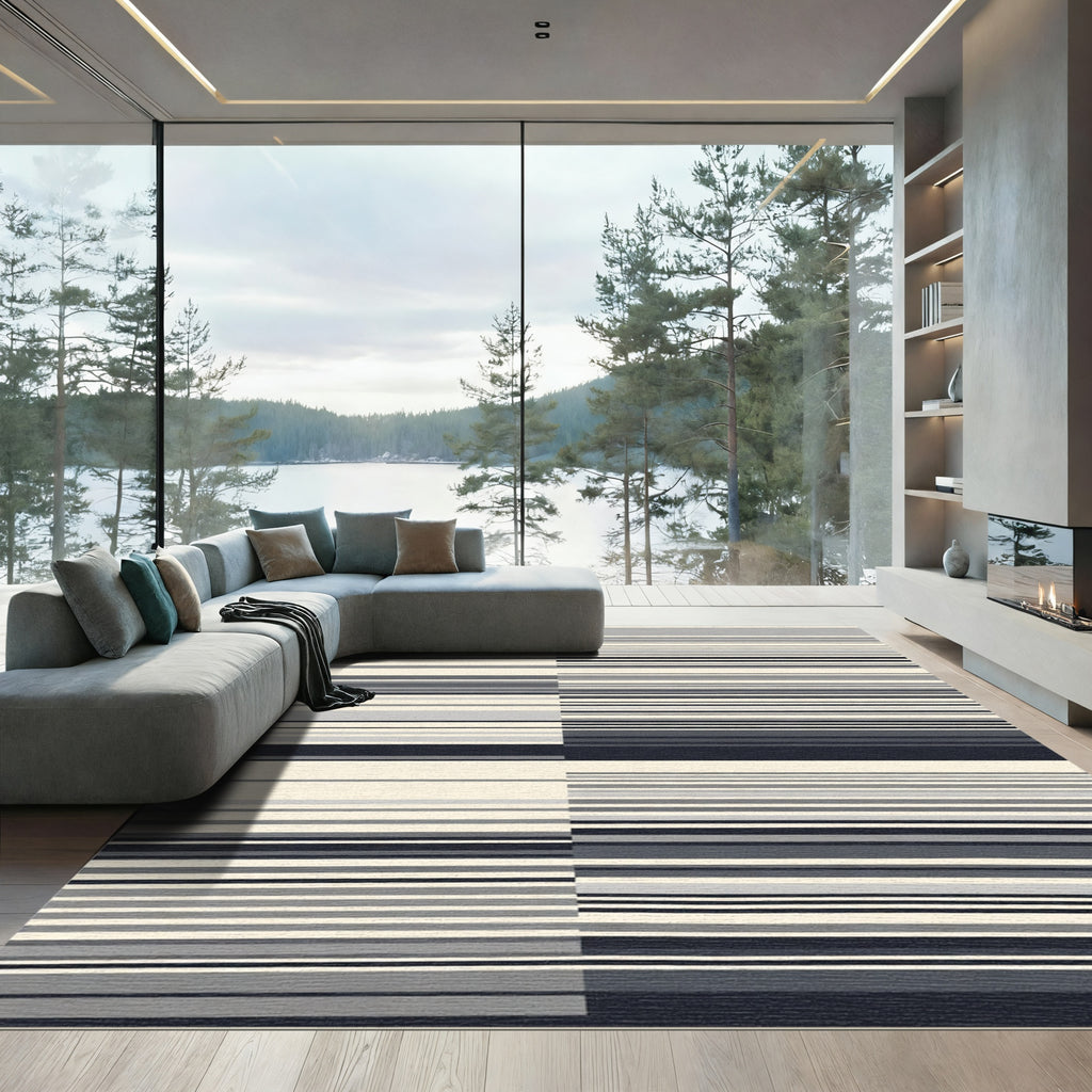 Cool Toned Stripe Blocks Rug