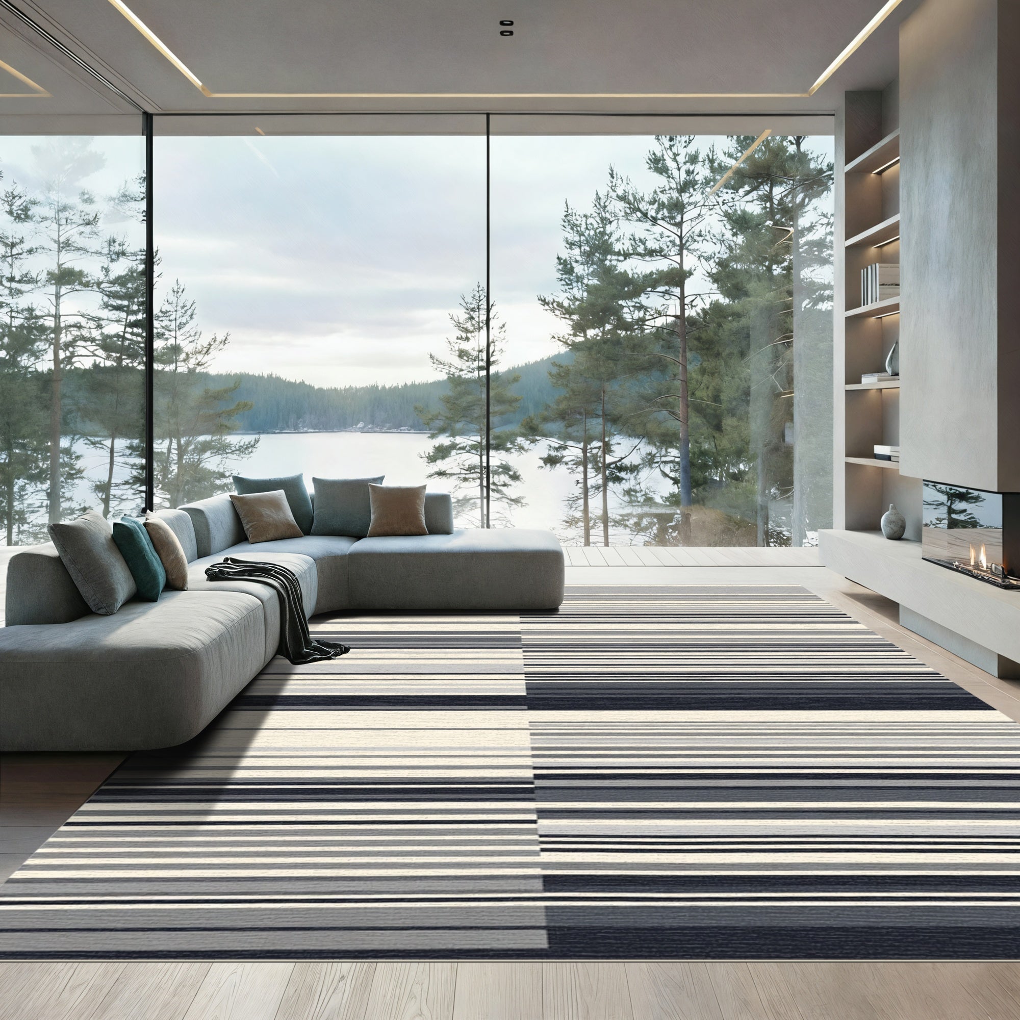 Cool Toned Stripe Blocks Rug