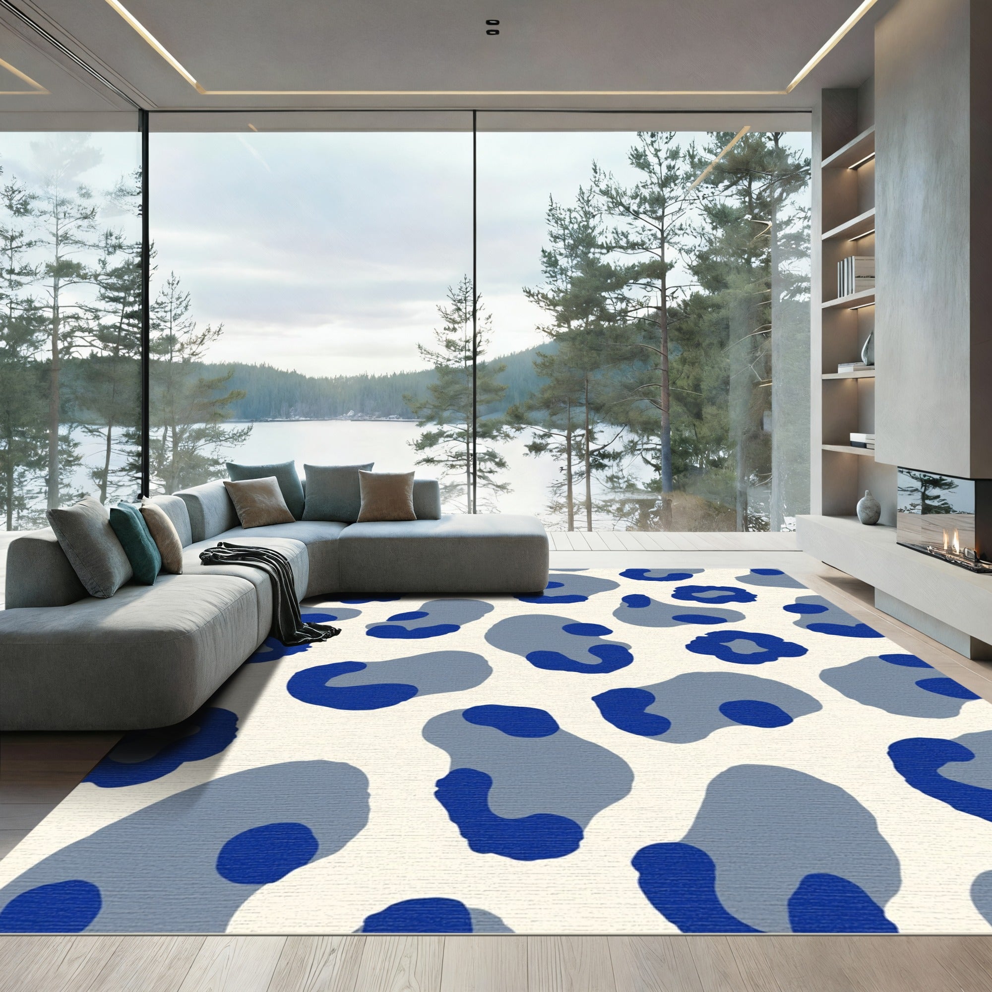 Indigo Grey Leopard Spots Rug